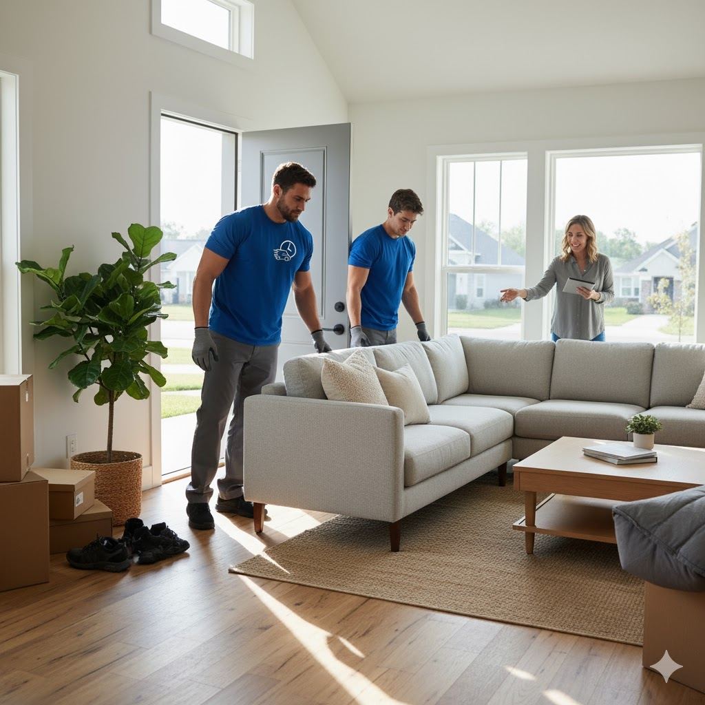 Professional movers delivering furniture